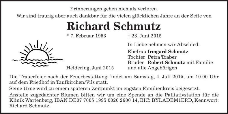 Traueranzeige Richard Schmutz