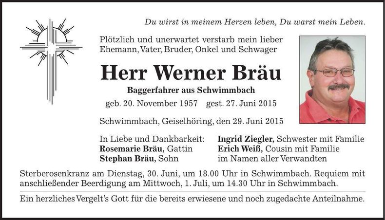 Traueranzeige Werner Bräu