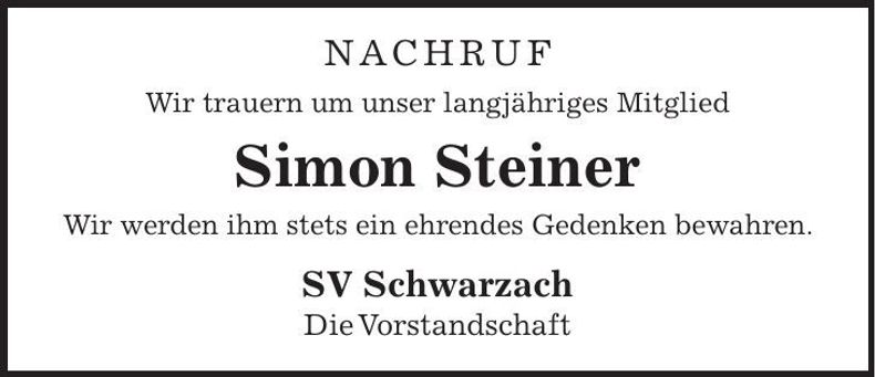 Traueranzeige Simon Steiner