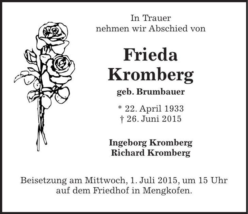 Traueranzeige Frieda Kromberg