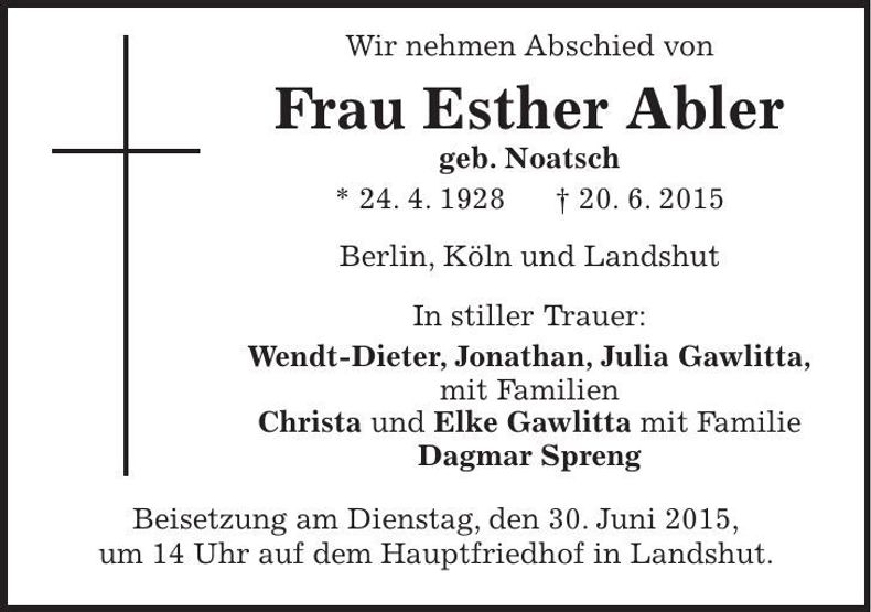 Traueranzeige Esther Abler