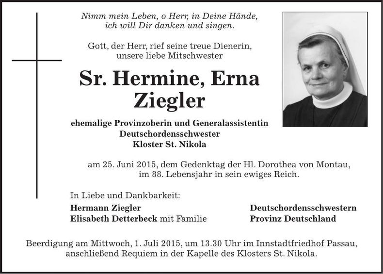 Traueranzeige Erna Ziegler