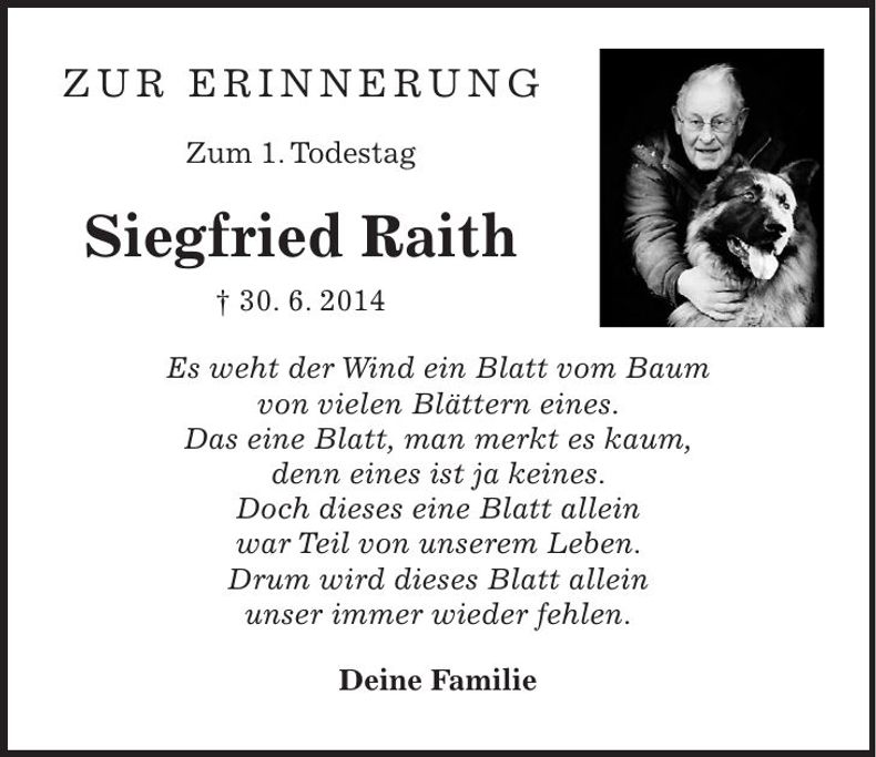 Traueranzeige Siegfried Raith