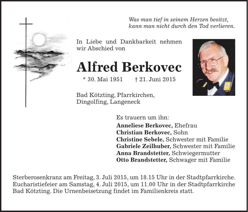 Traueranzeige Alfred Berkovec