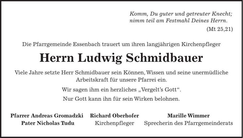 Traueranzeige Ludwig Schmidbauer