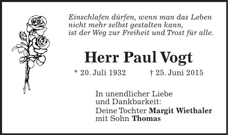 Traueranzeige Paul Vogt