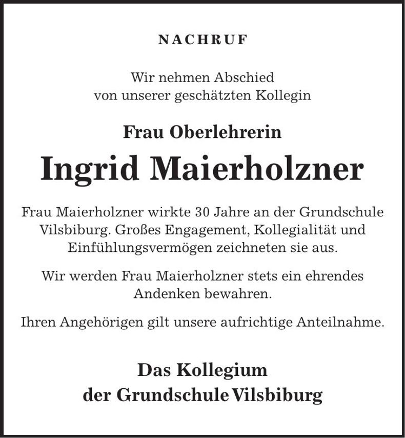 Traueranzeige Ingrid Maierholzner