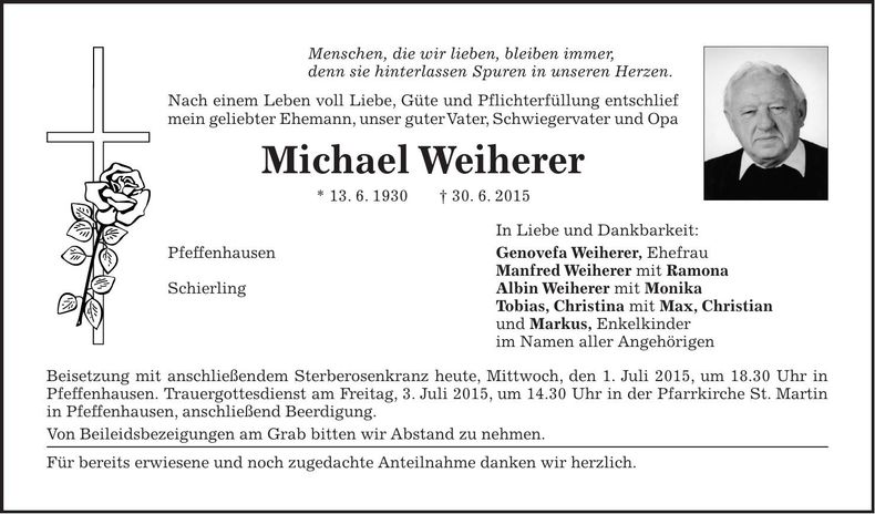 Traueranzeige Michael Weiherer