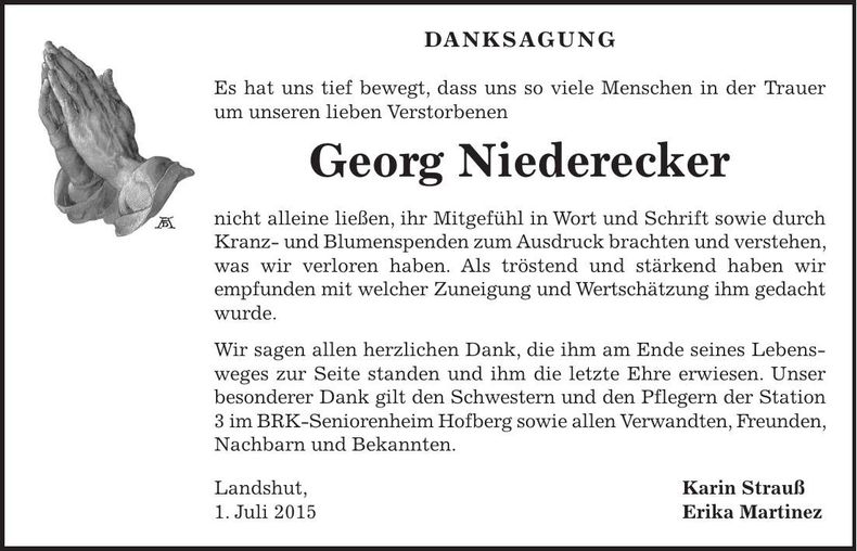 Traueranzeige Georg Niederecker