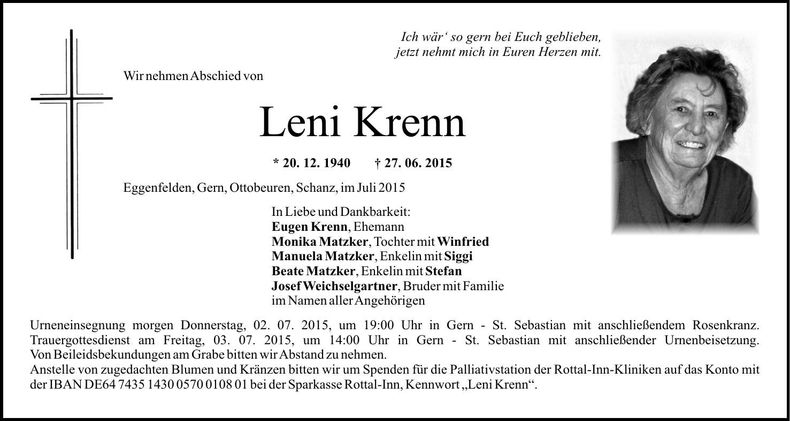 Traueranzeige Leni Krenn