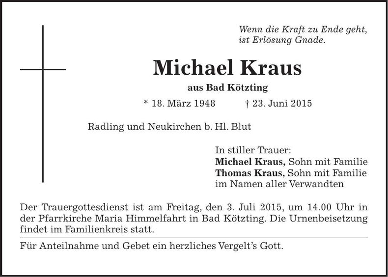 Traueranzeige Michael Kraus