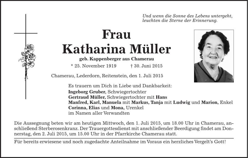 Traueranzeige Katharina Müller
