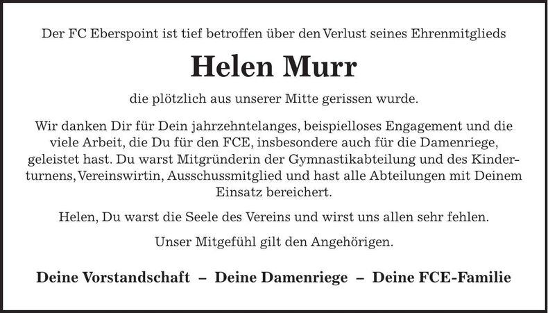 Traueranzeige Helen Murr
