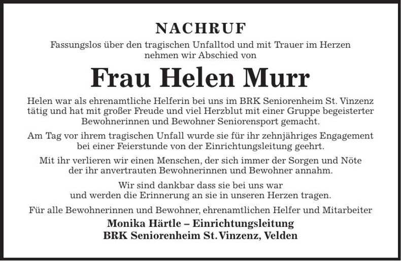 Traueranzeige Helen Murr