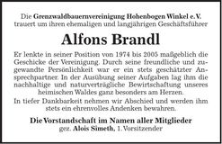 Traueranzeige Alfons Brandl