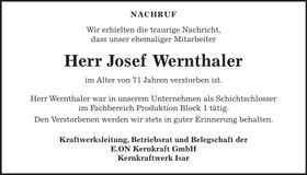 Traueranzeige Josef Wernthaler