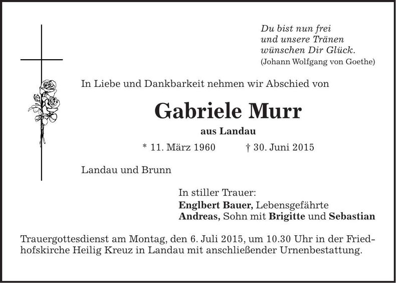 Traueranzeige Murr Gabriele