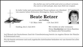 Traueranzeige Beate Retzer