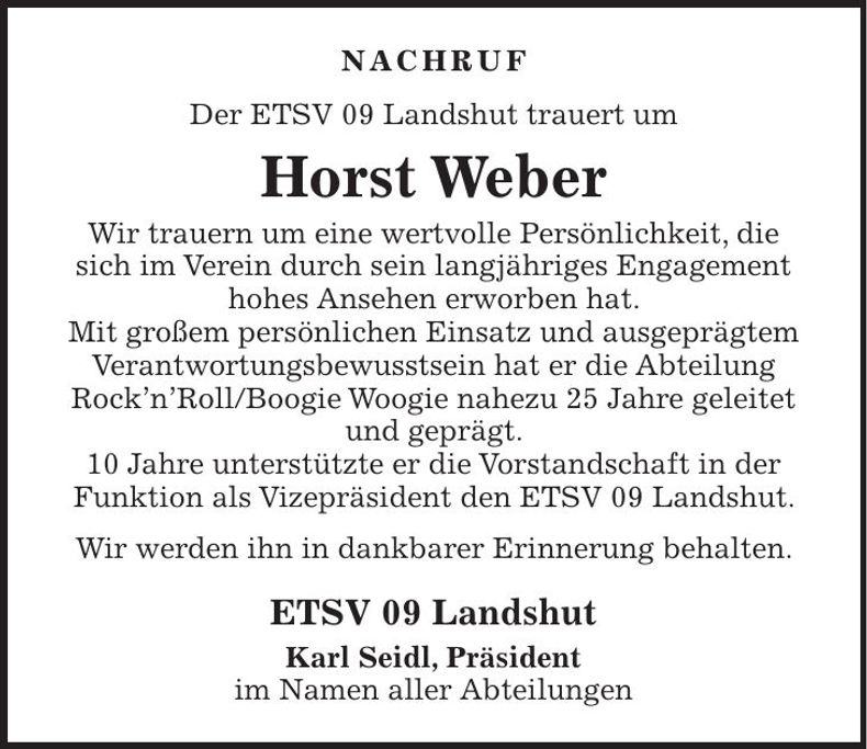 Traueranzeige Horst Weber
