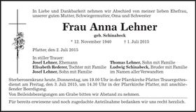 Traueranzeige Anna Lehner
