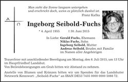 Traueranzeige Ingeborg Seibold-Fuchs