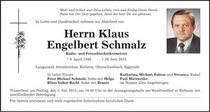 Traueranzeige Klaus Engelbert Schmalz