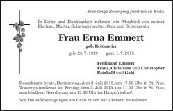 Traueranzeige Erna Emmert
