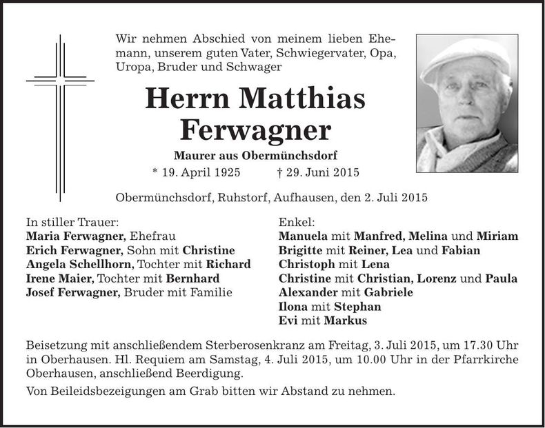 Traueranzeige Matthias Ferwagner