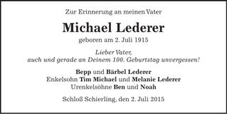 Traueranzeige Michael Lederer