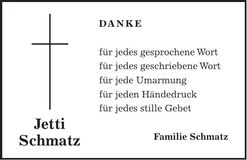 Traueranzeige Jetti Schmatz