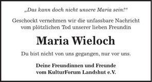 Traueranzeige Maria Wieloch