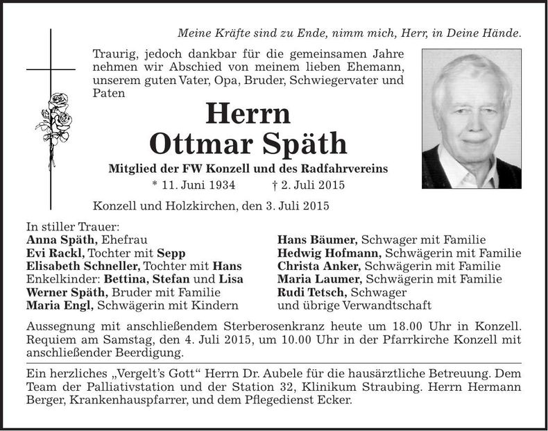 Traueranzeige Ottmar Späth