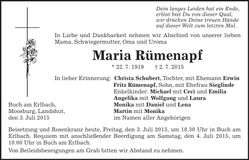Traueranzeige Maria Rümenapf