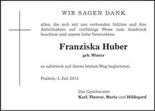 Traueranzeige Franziska Huber
