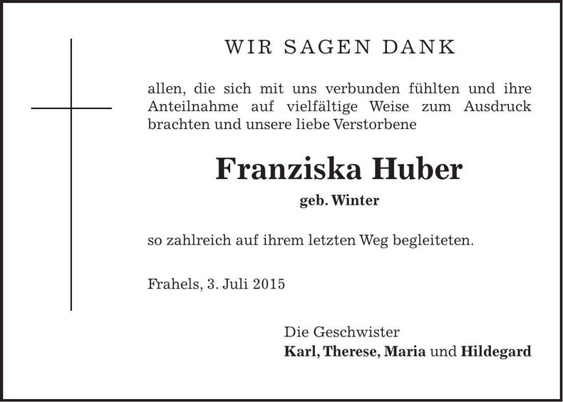 Traueranzeige Franziska Huber