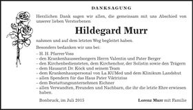Traueranzeige Hildegard Murr