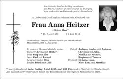 Traueranzeige Heitzer Anna