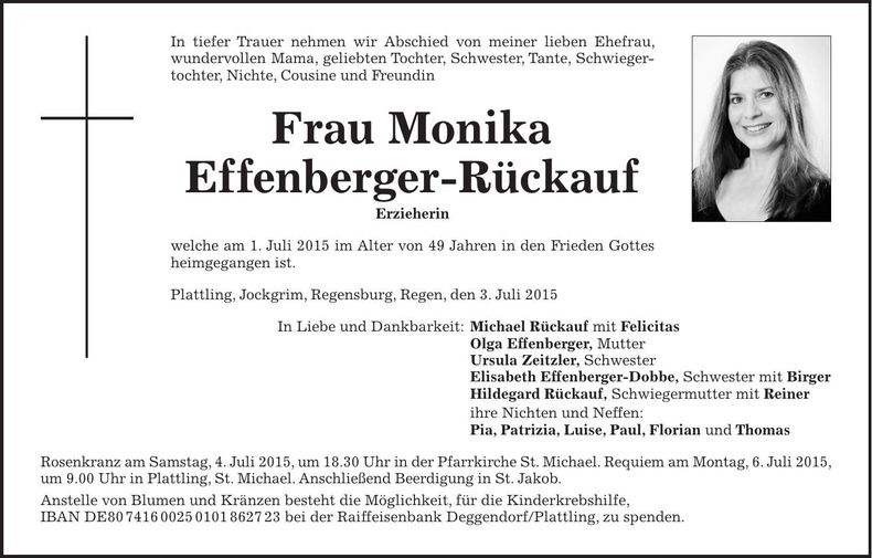 Traueranzeige Monika Effenberger-Rückauf