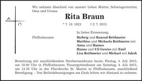 Traueranzeige Rita Braun