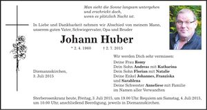Traueranzeige Johann Huber