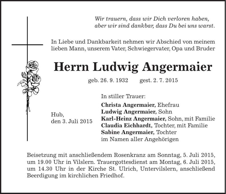 Traueranzeige Ludwig Angermaier