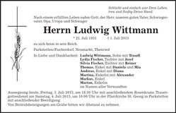 Traueranzeige Ludwig Wittmann