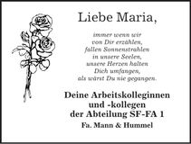 Traueranzeige Maria Ertl