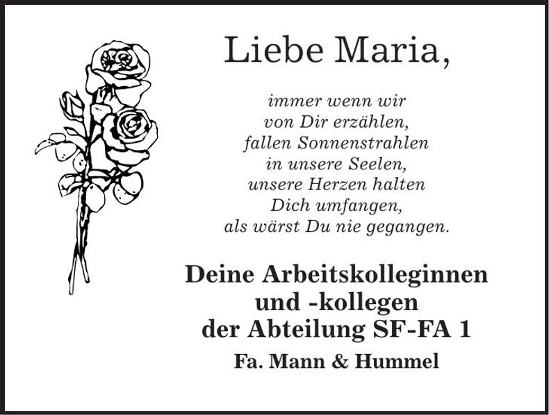 Traueranzeige Maria Ertl