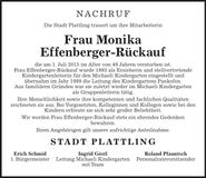 Traueranzeige Monika Effenberger-Rückauf
