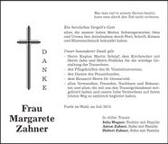 Traueranzeige Margarete Zahner