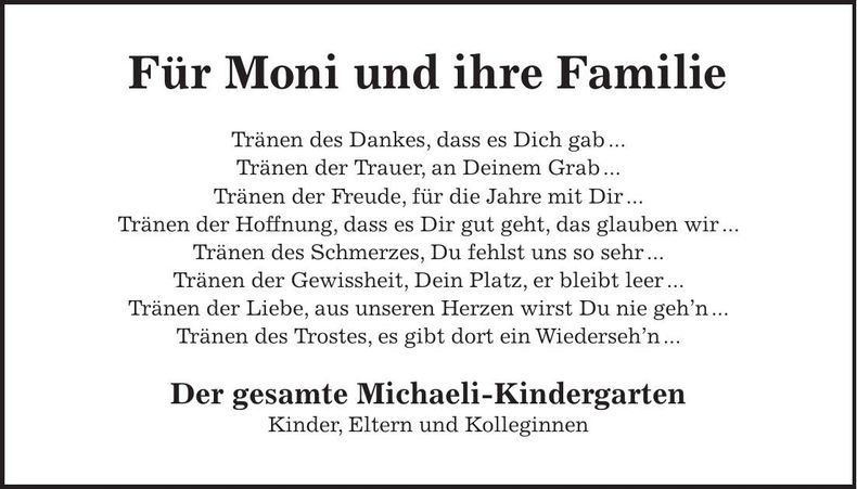 Traueranzeige Monika Effenberger-Rückauf