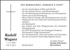 Traueranzeige Rudolf Wagner