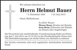 Traueranzeige Helmut Bauer