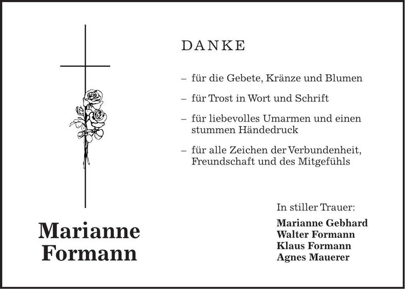 Traueranzeige Marianne Formann